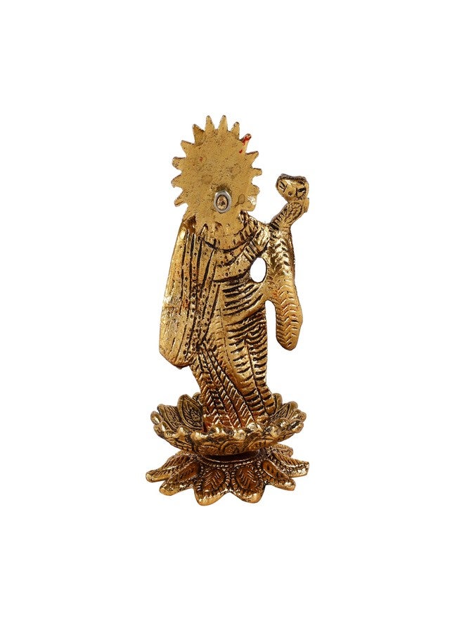 HEYEARTH Radha Krishna on Lotus Metal Statues | Figurine Idol for Home | Lord Krishna Metal Statue | janmashtami | bal Gopal Photo Decorative | Pooja Room Gift Stand - Image 4